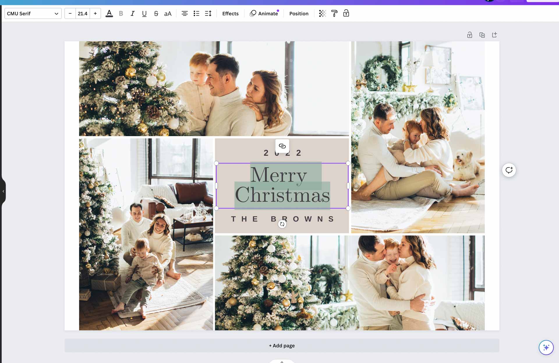 editing a Christmas Card in Canva